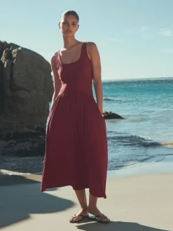 Next Jersey Waisted Summer Midi Dress Plum Purple Outlet