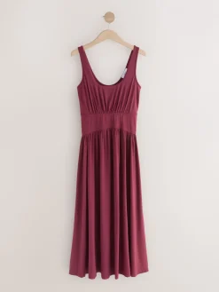 Next Jersey Waisted Summer Midi Dress Plum Purple Outlet