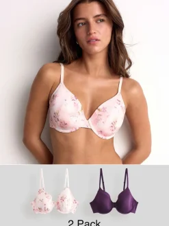 Next Plum Purple/Floral Print Full Cup A-E Smoothing Ultimate Comfort Bras 2 Pack Sale