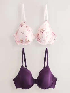 Next Plum Purple/Floral Print Full Cup A-E Smoothing Ultimate Comfort Bras 2 Pack Sale