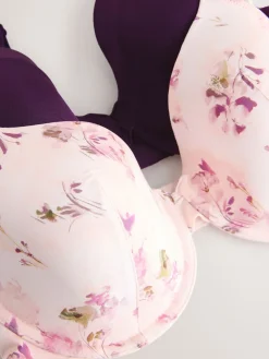 Next Plum Purple/Floral Print Full Cup A-E Smoothing Ultimate Comfort Bras 2 Pack Sale