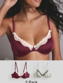 Next Non Pad Plunge High Shine Bra Plum/Green Sale
