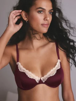 Next Non Pad Plunge High Shine Bra Plum/Green Sale