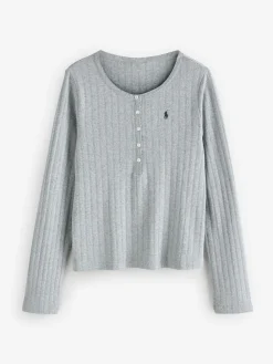 Polo Ralph Lauren Grey Henley/Wide Leg Sleep Set Hot