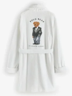 Polo Ralph Lauren White Short Printed Back Bear Robe Clearance
