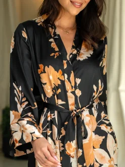 Pour Moi Black Dusk Printed Satin Midi Dressing Gown Online