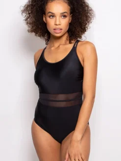 Pour Moi Black Energy Double Strap Racerback Mesh Swimsuit New