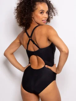 Pour Moi Black Energy Double Strap Racerback Mesh Swimsuit New