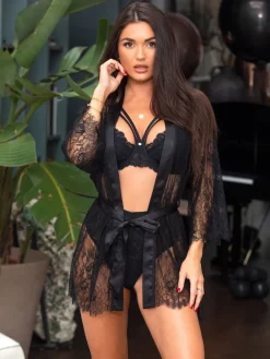 Pour Moi Black For Your Eyes Only Lace Robe Outlet