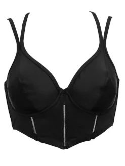 Pour Moi Black Non Padded Sydney Double Strap Underwired Longline Bikini Top Discount
