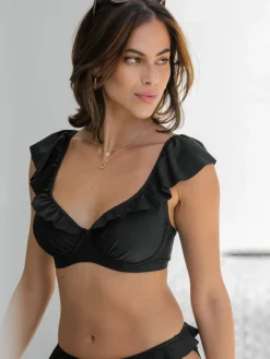 Pour Moi Non Padded Bermuda Underwired Frill Top Black Sale