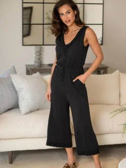 Pour Moi Black Sofa Loves Lace Hidden Support Cropped Wide Leg Jumpsuit