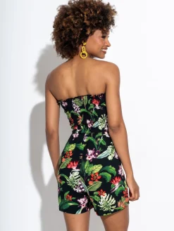 Pour Moi Strapless Shirred Bodice Woven Beach Playsuit Black