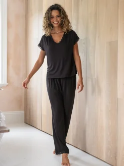 Pour Moi Trouser Sofa Loves Lace Soft Jersey Pyjama Bottoms Black