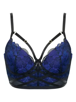 Pour Moi After Hours Padded Longline Bra Black/Blue New