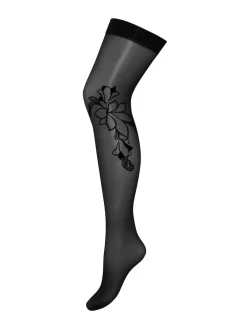 Pour Moi Black/Fuchsia Icon Floral Flock 15 Denier Stocking Discount