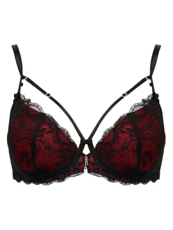 Pour Moi Padded Desire Lightly Underwired Bra Black/Red Clearance