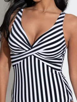 Pour Moi Black/White Free Spirit Twist Front Ruched Tummy Control Swimsuit Online