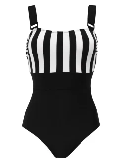 Pour Moi Black/White Palm Springs Colour Block Tummy Control Swimsuit Best