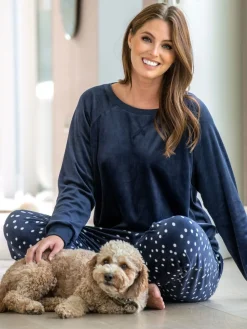 Pour Moi Cosy Fleece Sweatshirt and Jogger Pyjamas Set Blue Outlet