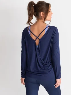 Pour Moi Cross Back Jersey Yoga Top Blue New