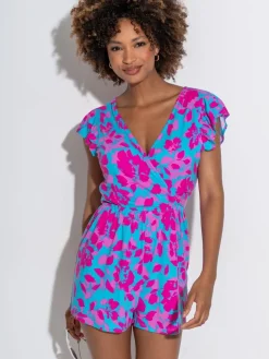 Pour Moi Frill Stretch Jersey Beach Playsuit Blue