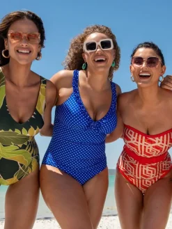 Pour Moi Sicily Tummy Control Frill Swimsuit Blue