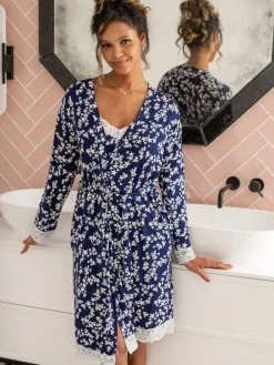 Pour Moi Sofa Loves Lace Jersey Wrap Gown Blue Discount