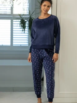 Pour Moi Cosy Fleece Sweatshirt and Jogger Pyjamas Set Blue/Pink