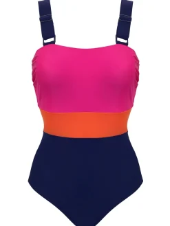Pour Moi Blue/Pink Palm Springs Colour Block Tummy Control Swimsuit Sale