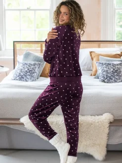 Pour Moi Cosy Fleece Sweatshirt and Jogger Pyjamas Set Burgundy Sale