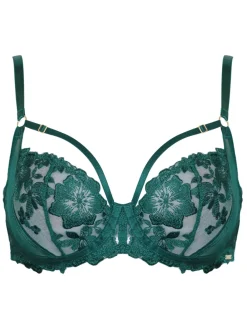 Pour Moi India Bold Floral Embroidery Non Pad Bra Green Clearance