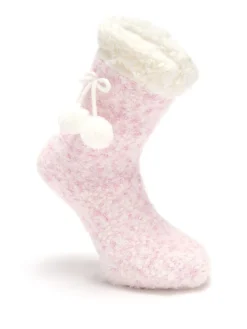 Pour Moi Pink Cosy Cable Knit Lined Slipper Sock Sale
