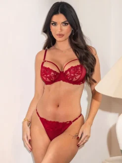 Pour Moi India Bold Floral Embroidery Non Pad Bra Red Hot