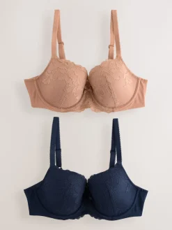 Next Pad Balcony DD+ Lace Bras 2 Pack Praline Nude/Navy Clearance