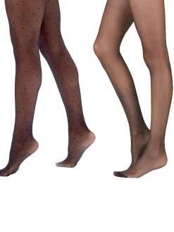 Pretty Polly Pin Spot Black Gloss 10 Denier Tights 2 Pack Online