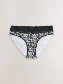 Next High Leg Cotton and Lace Knickers 7 Pack Printed Spot Sale