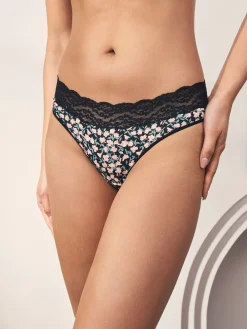 Next High Leg Cotton and Lace Knickers 7 Pack Printed Spot Sale