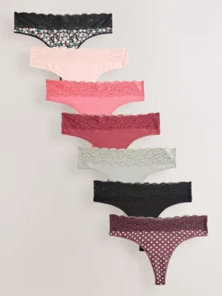 Next Thong Cotton and Lace Knickers 7 Pack Printed Spot Online