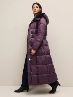 Next Shower Resistant Padded Longline Coat Purple Clearance
