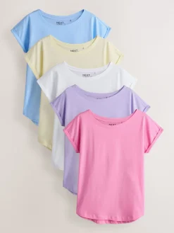 Next Cap Sleeve T-Shirts 5 Pack Purple/Blue/Butter Yellow/Pink/White Hot