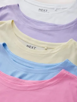 Next Cap Sleeve T-Shirts 5 Pack Purple/Blue/Butter Yellow/Pink/White Hot