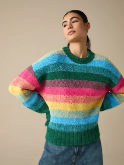 Next Crew Neck Jumper With Wool Rainbow Stripe Hot