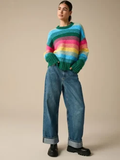 Next Crew Neck Jumper With Wool Rainbow Stripe Hot