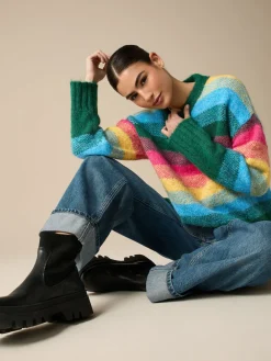 Next Crew Neck Jumper With Wool Rainbow Stripe Hot