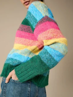 Next Crew Neck Jumper With Wool Rainbow Stripe Hot