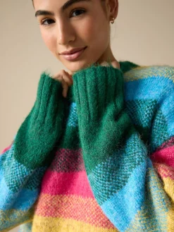 Next Crew Neck Jumper With Wool Rainbow Stripe Hot