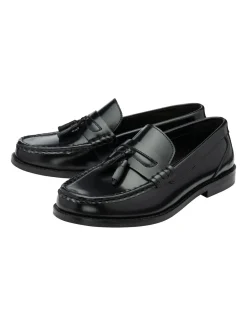 Ravel Chrome Black Leather Loafers New