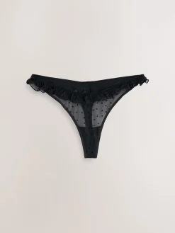 Next Red / Black Thong Heart Mesh Flocked Knickers 2 Pack Discount