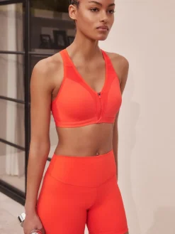 Next B-GG Active Sports High Impact Dry Tech Zip Front Bra Red New